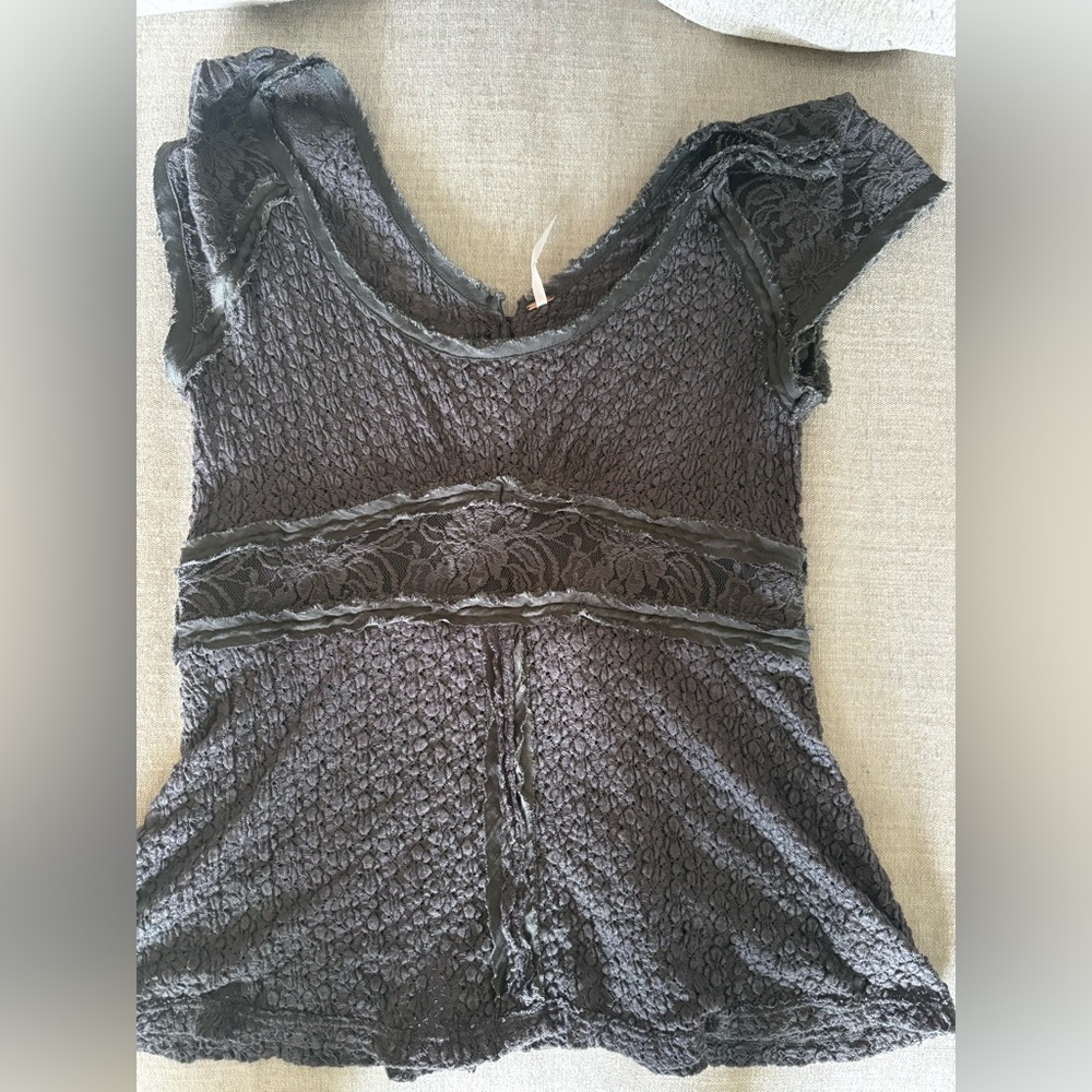 Free People Dark Grey Lace Blouse